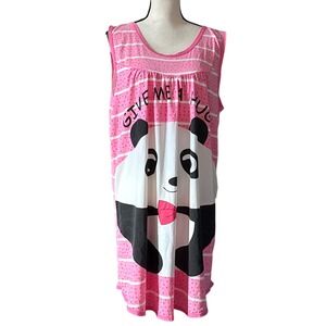 Lati Fashion Womens XL Panda Give Me A Hug Sleepshirt Nightgown Pink Striped